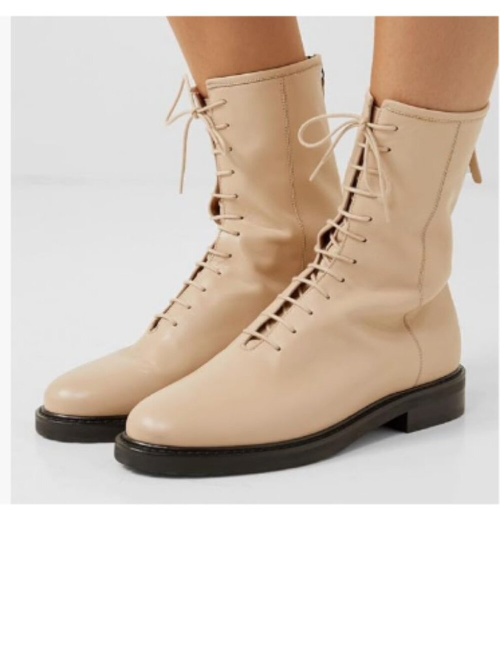 XYD Beige Women Girls Combat Boots Lug Sole Chunky Heel Front Lace Up Shoes